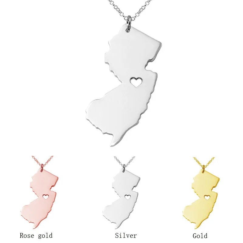 

United States Map Necklace USA New Jersey Pendant Stainless Steel Necklace Stainless Steel Jewelry