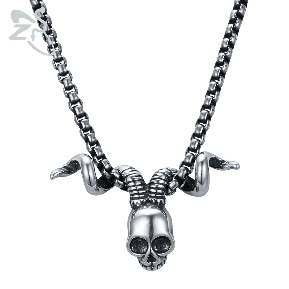

ZS Devil Goat Skull Pendant Necklace for Man 316L Stainless Steel Punk Rock Necklaces Male Biker Jewelry Accessories Gifts