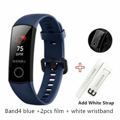 Blue-films-Whi str Умный Браслет huawei Honor Band 4 с пультом дистанционного управления для камеры, цветной Amoled 0,9" сенсорный экран для плавания - Цвет: Blue-films-Whi str
