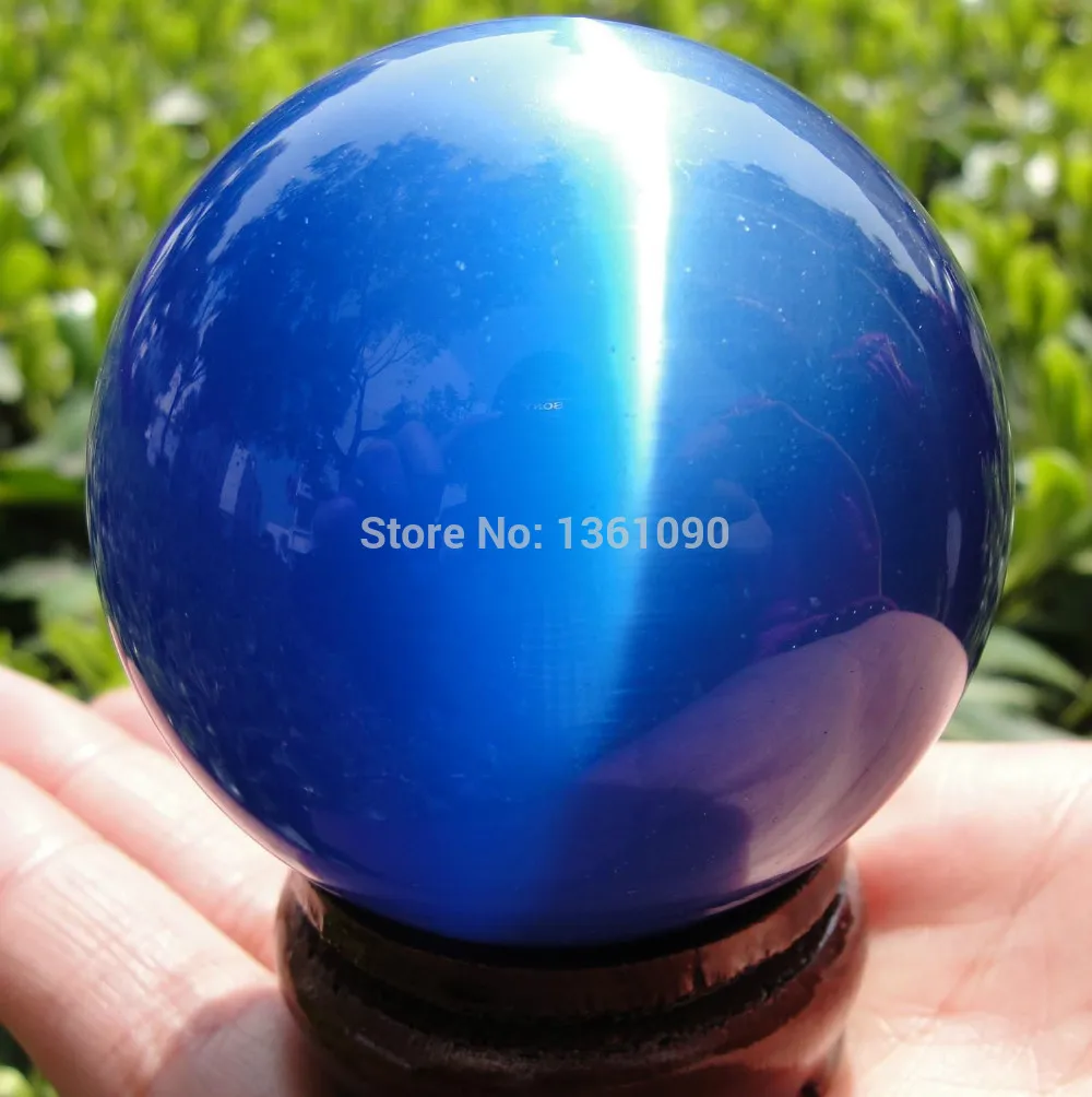 

Hot Sell ASIAN QUARTZ DEEP BLUE CAT EYE CRYSTAL BALL SPHERE 60MM + STAND