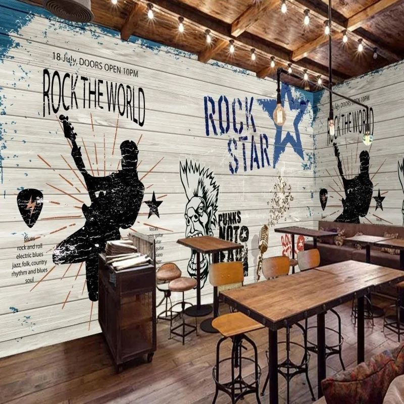 

Custom 3d mural Vintage Retro wood rock band bar KTV backdrop mural Decorative coustom high quality wallpaper