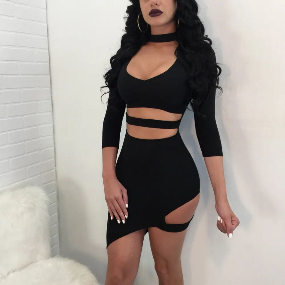 Сексуальное женское летнее платье с вырезами облегающее однотонное мини-платье |