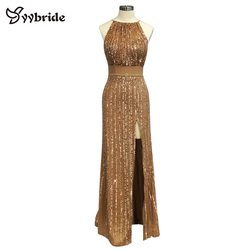 Женское платье с открытой спиной Surmount темно золотистое бретелькой через шею