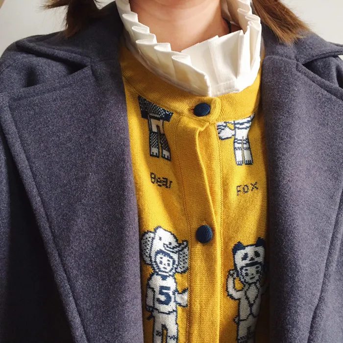 Harajuku корейские весенние новые женские кардиганы милые желтые вязаные пальто с