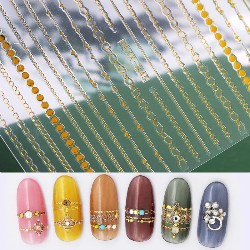 

1pc gold 3D nail sticker curve stripe lines nail stickers adhesive stripe band Nail Art stickers stickers gold silver