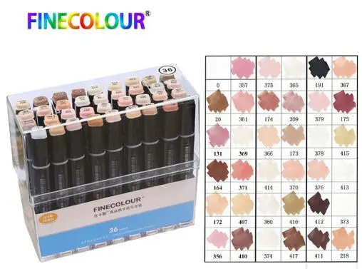 Finecolour EF102 на спиртовой основе с кляксами для манга зубная щетка с двумя головками и маркер-кисточка 12/24/36 Набор Профессиональный маркер для рисования ручка для товары для рукоделия - Цвет: 36pcs skin color