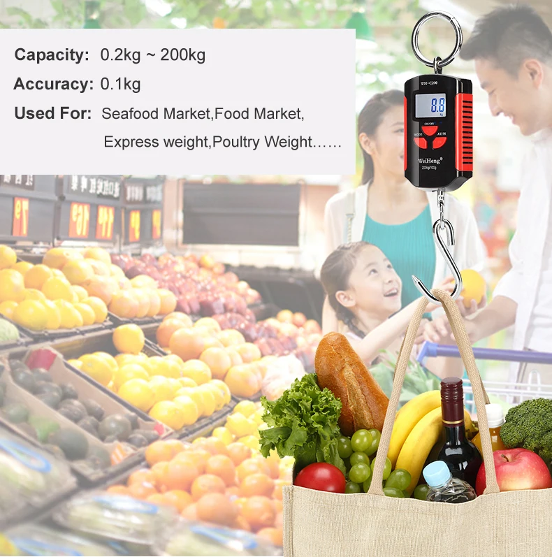 Industrial 200kg/100g Portable Digital Crane Scale Heavy Duty Hanging Hook Scale Electronic Balance Fishing weight