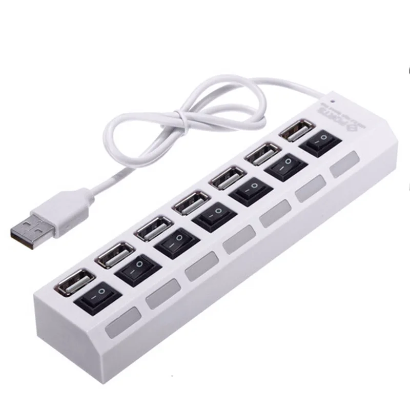 Мульти 7 портов usb-хаб 2,0 480 Мбит/с высокоскоростной КОНЦЕНТРАТОР USB переключатель вкл/выкл портативный usb-разветвитель периферийные устройства Аксессуары для компьютера ПК