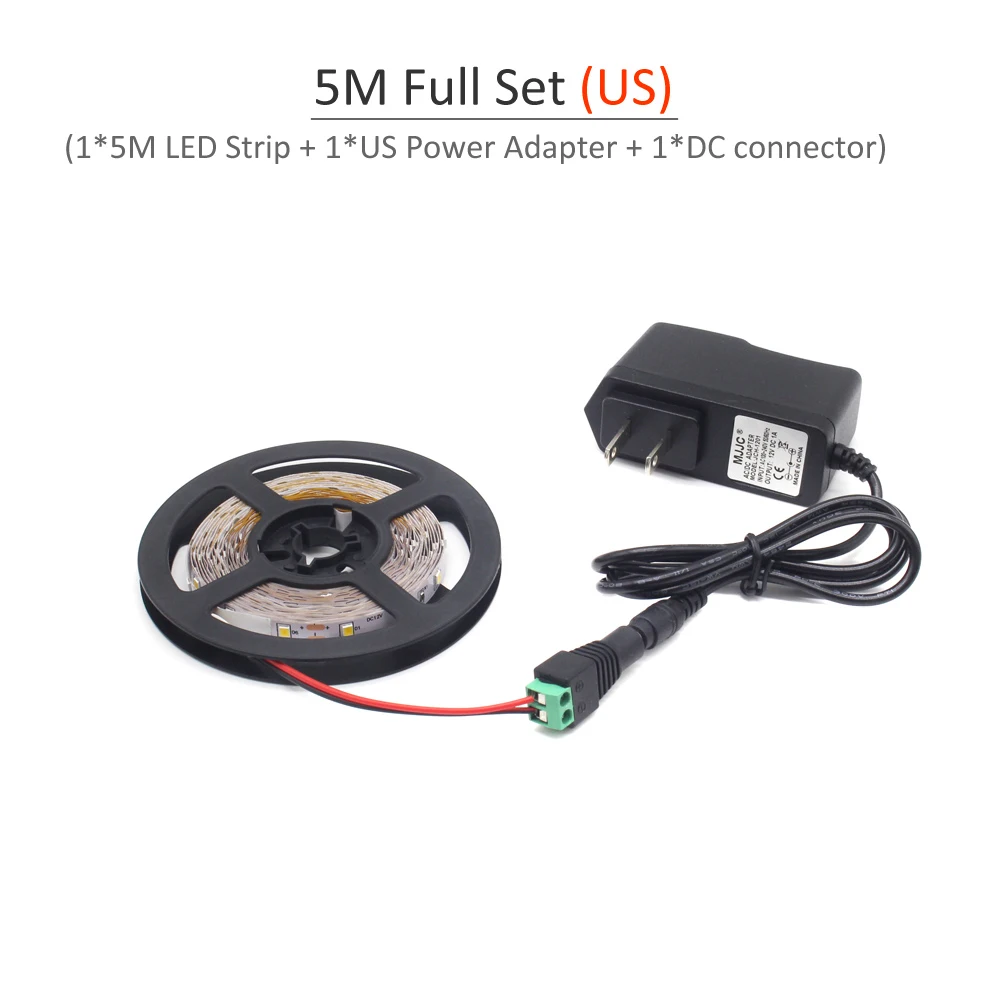5M Full Set(US) Светодиодная лента 12 в 5 м Водонепроницаемая светодиодная лента e 10 м RGB лента SMD 2835 теплый белый 12 вольт лента Tira смещенное освещение Гибкая ТВ лампа - Испускаемый цвет: 5M Full Set(US)