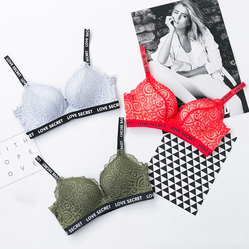 Без косточек Push Up Sexy Для женщин бюстгальтер кружева письмо маленькая грудь