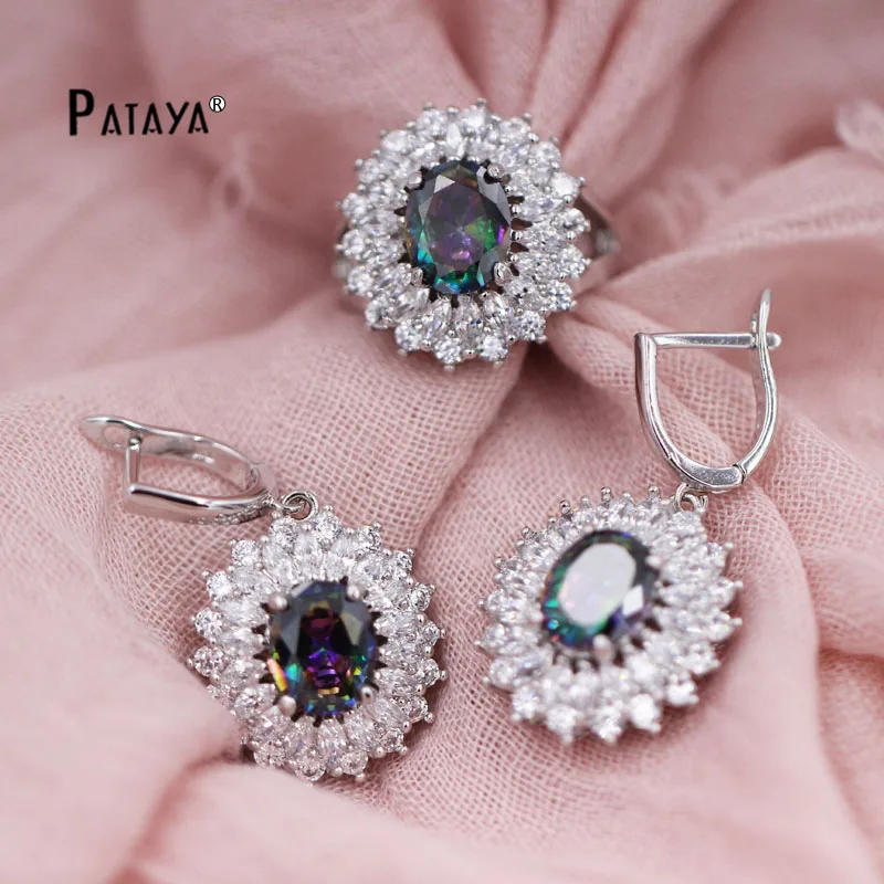 Набор индийских украшений PATAYA Sunshine кольцо с радужным круглым цирконием