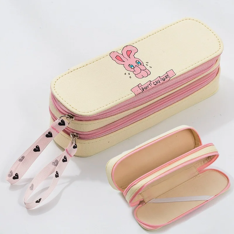 ice cream rabbit y Чехол для карандашей ярких цветов, 2 слоя, коробка для ручек, мультяшная сумка для карандашей с фруктами, милый органайзер для канцелярских принадлежностей, Подарочная коробка для школьницы, чехол - Цвет: ice cream rabbit y