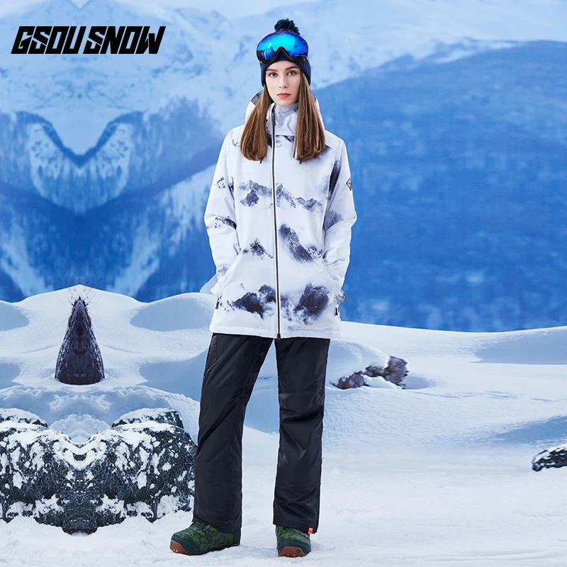 Женский лыжный костюм GSOU SNOW Single Double Board зимняя водонепроницаемая ветрозащитная