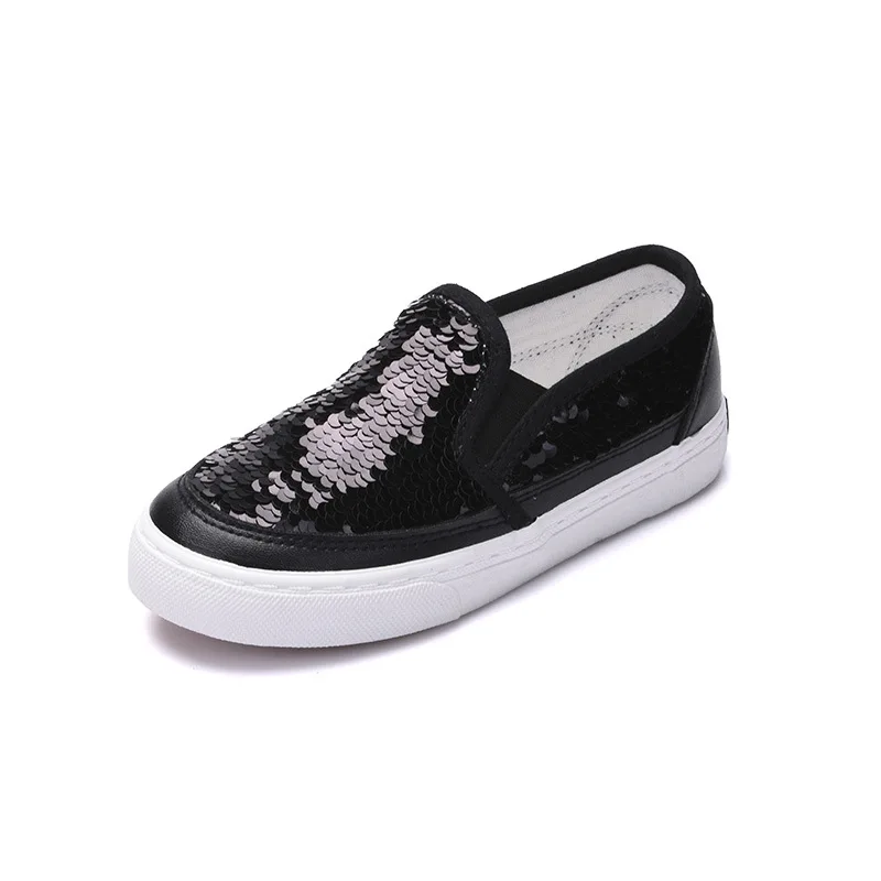 Sequins Girls Shoes Children Sneakers Kids Solid Color Baby Loafers Students Flats Slip on Gold Black Canvas 23-37# | Детская одежда и