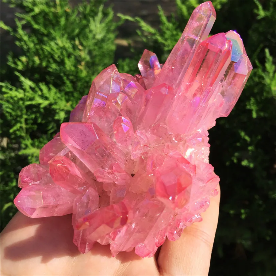 Натуральный кристалл кварца редкий красивый розовый Aura кварцевый кластер