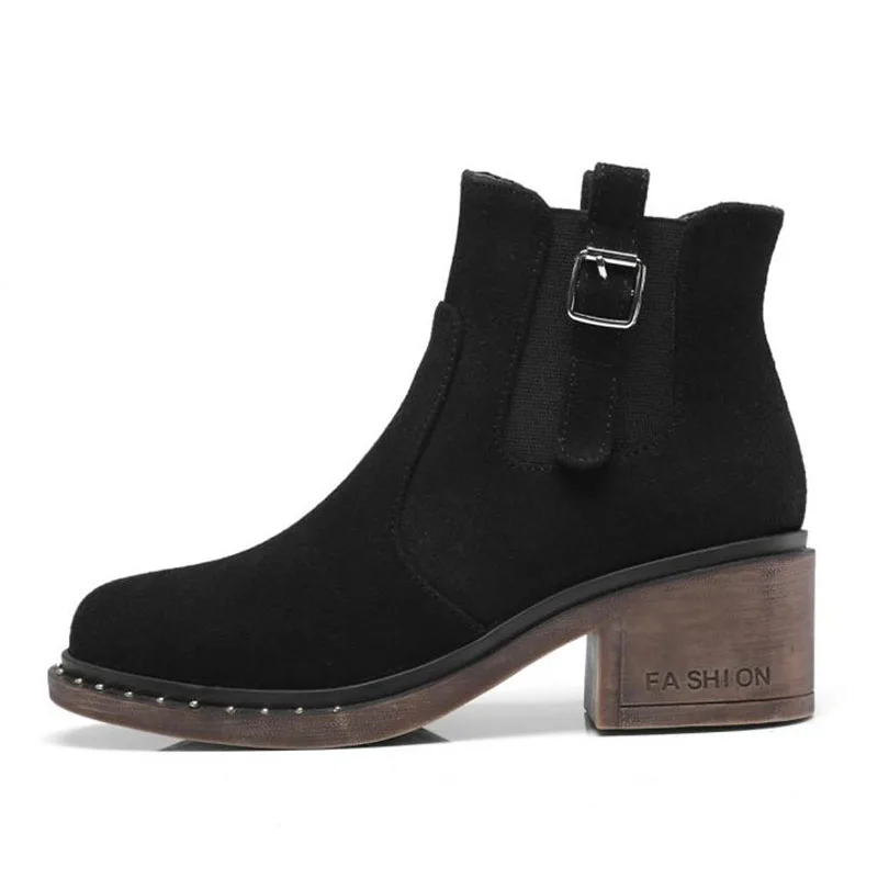 Tuyoki New Women Ankle Boots Buckle Elastic Band Winter Keep Warm Women'S Shoes String Bead High Heels Fur Size 32-43 | Обувь