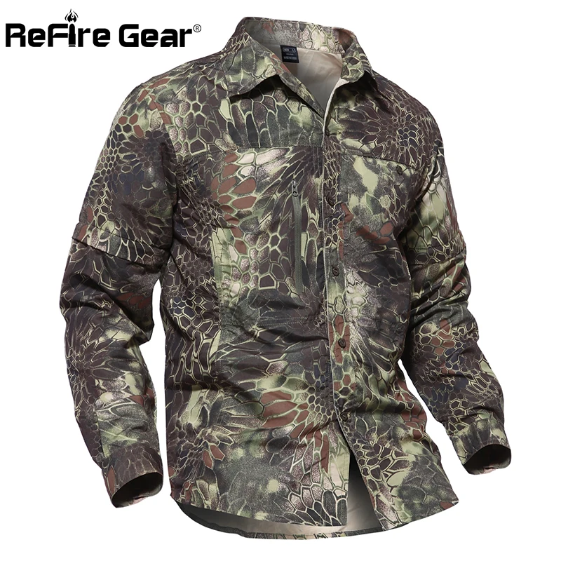 ReFire Gear Съемная Военная камуфляжная рубашка для мужчин на весну и лето со съемным