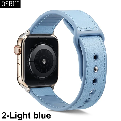 2-Light blue Кожаный ремешок для apple watch, 4 ремешка, 44 мм, 40 мм, correa iwatch series 4, 3, 2, 42 мм, 38 мм, браслет на запястье, аксессуары для apple watch - Цвет ремешка: 2-Light blue