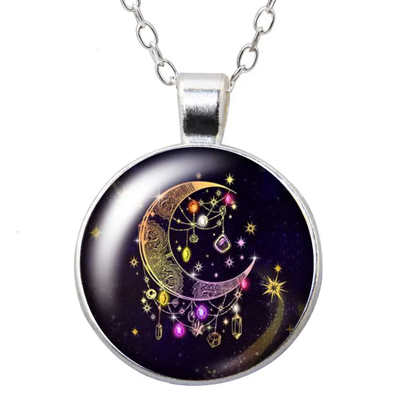 Ожерелье с круглым кулоном солнце звёзды 25 мм|Ожерелья подвеской| |