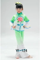 children chinese classical dance costumes green pink girl handkerchief yangko fan umbrella dance costumes jiangnan rain tea