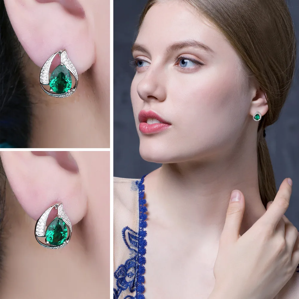 JewelryPalace Груша 3.7ct Создан Зеленый Nano России Изумрудный Клип На Серьги Твердые