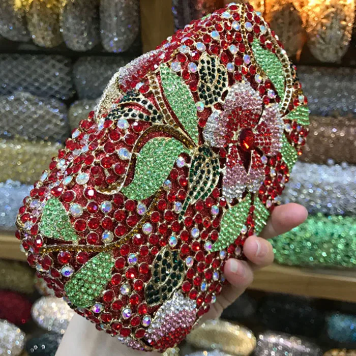 Женские вечерние коктейльные сумки Стразы с красными/серебряными кристаллами