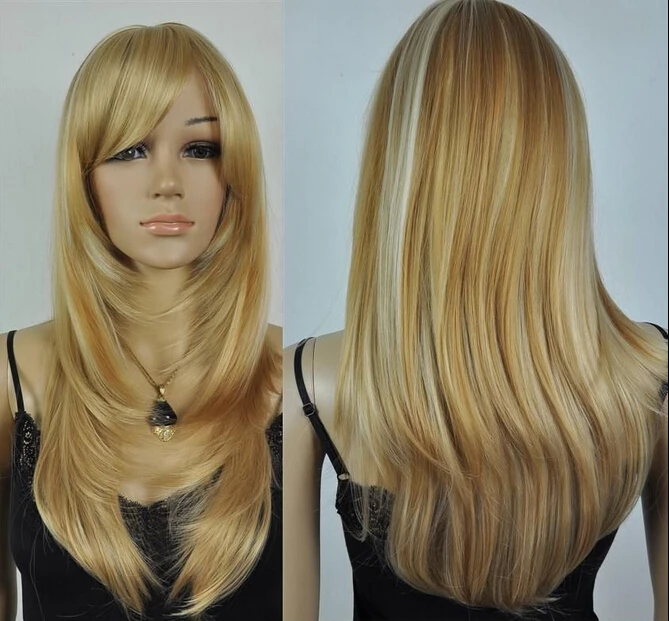 Потому света блондинка смеси длинные прямые волосы косплей |