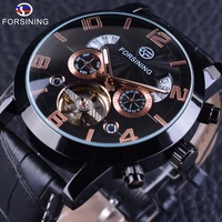 forsining 2017 liminous hands tourbillion mechanical watch mens top brand luxury genuine leather army military wrist watch clock