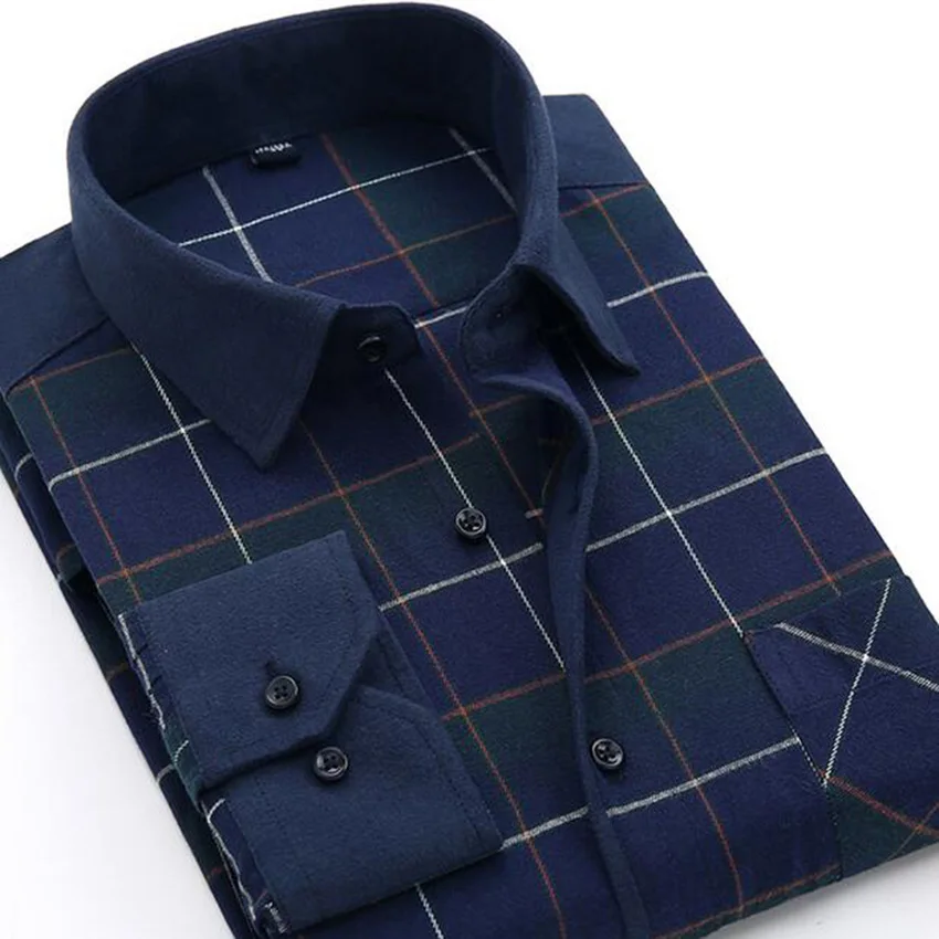 2016 Men's Plaid Shirt New Autumn Slim Casual Long-sleeved Brand Formal Business Fashion Dress Warm Shirts | Мужская одежда