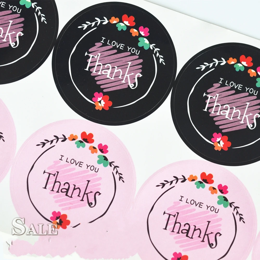New Arrival 80Pcs/Lot Black White Pink Flower Thanks I LOVE YOU Sealing Label Kraft Sticker Baking DIY Gift Stickers M1001 | Дом и сад
