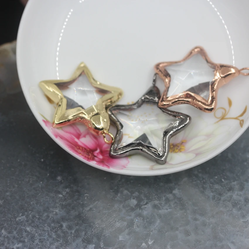 5 шт./лот Стеклянные Подвесные серьги-гвоздики в форме звезды покрытие из