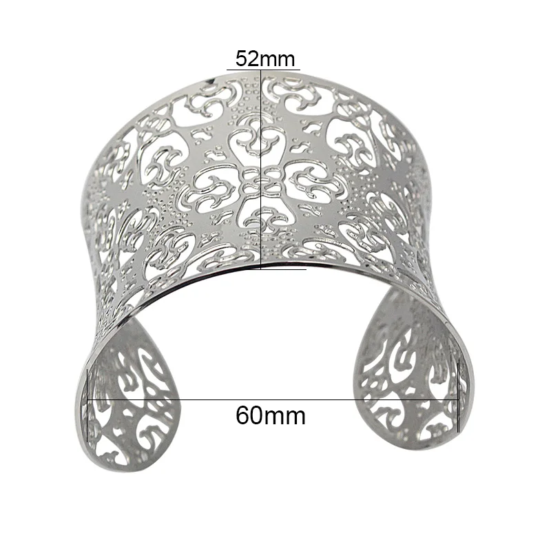 2017 Новая мода Серебряный Цвет РЕЗНЫЕ ШИРОКИЙ открытая манжета обаятельные