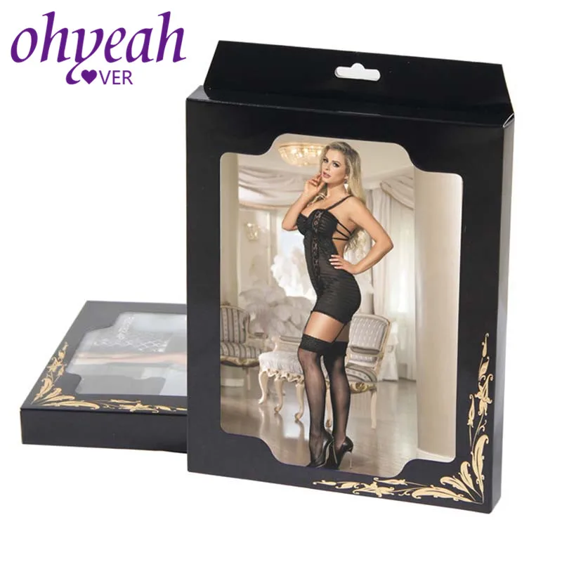 

Ohyeahlover Sleeveless Night Dress Women Slim Backess Sexy Sleepwear Striped Mesh Nuisette Sexy Gift Box Black Babydoll RM76521