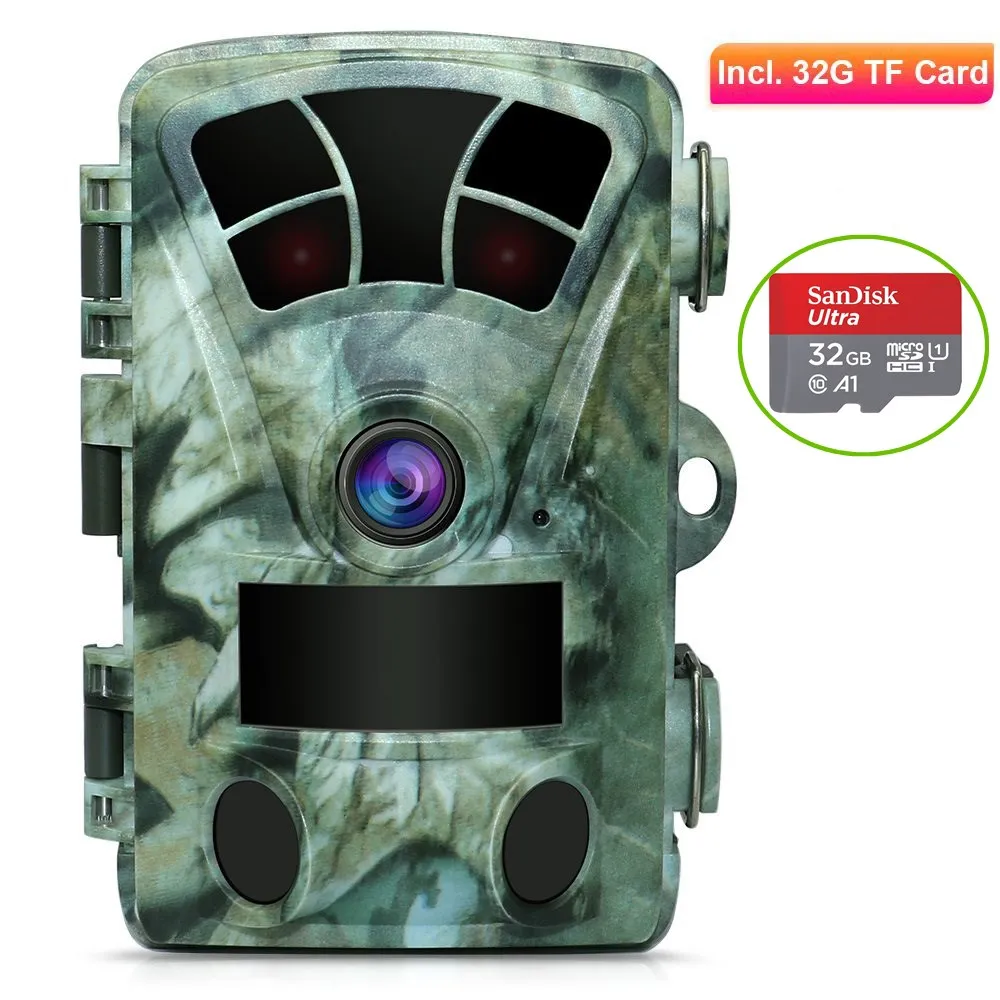 Camera with 32GB SD Wild camera chasse 1080P 16MP большая инфракрасная камера ночного видения с функцией Обнаружения Движения охотничья игровая камера фото-ловушка для охоты на диких кошек - Цвет: Camera with 32GB SD