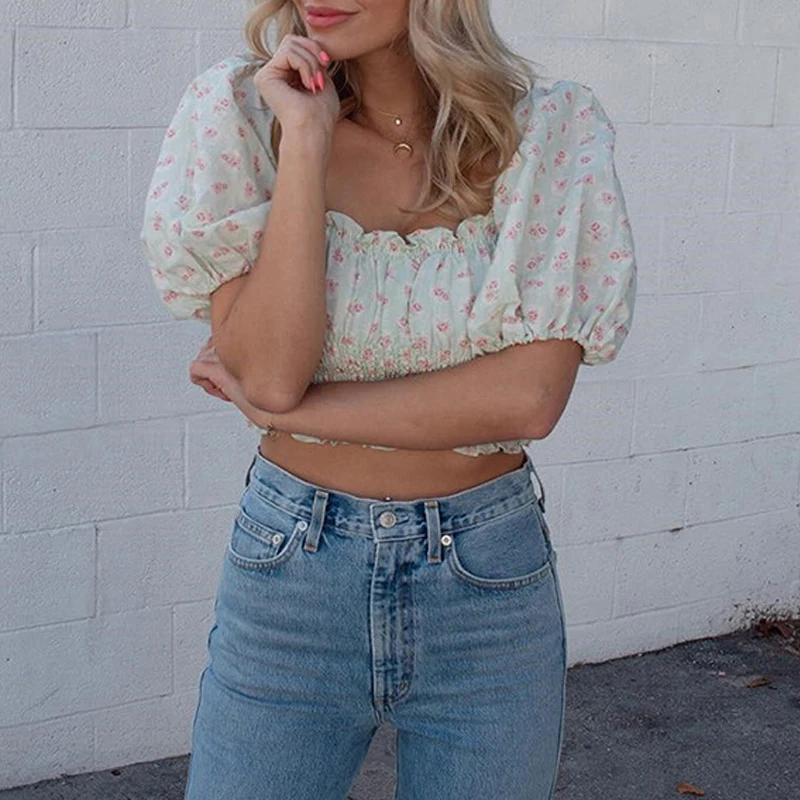 Открытая спина Элегантный квадратный вырез Топы женские рубашки винтажные топы