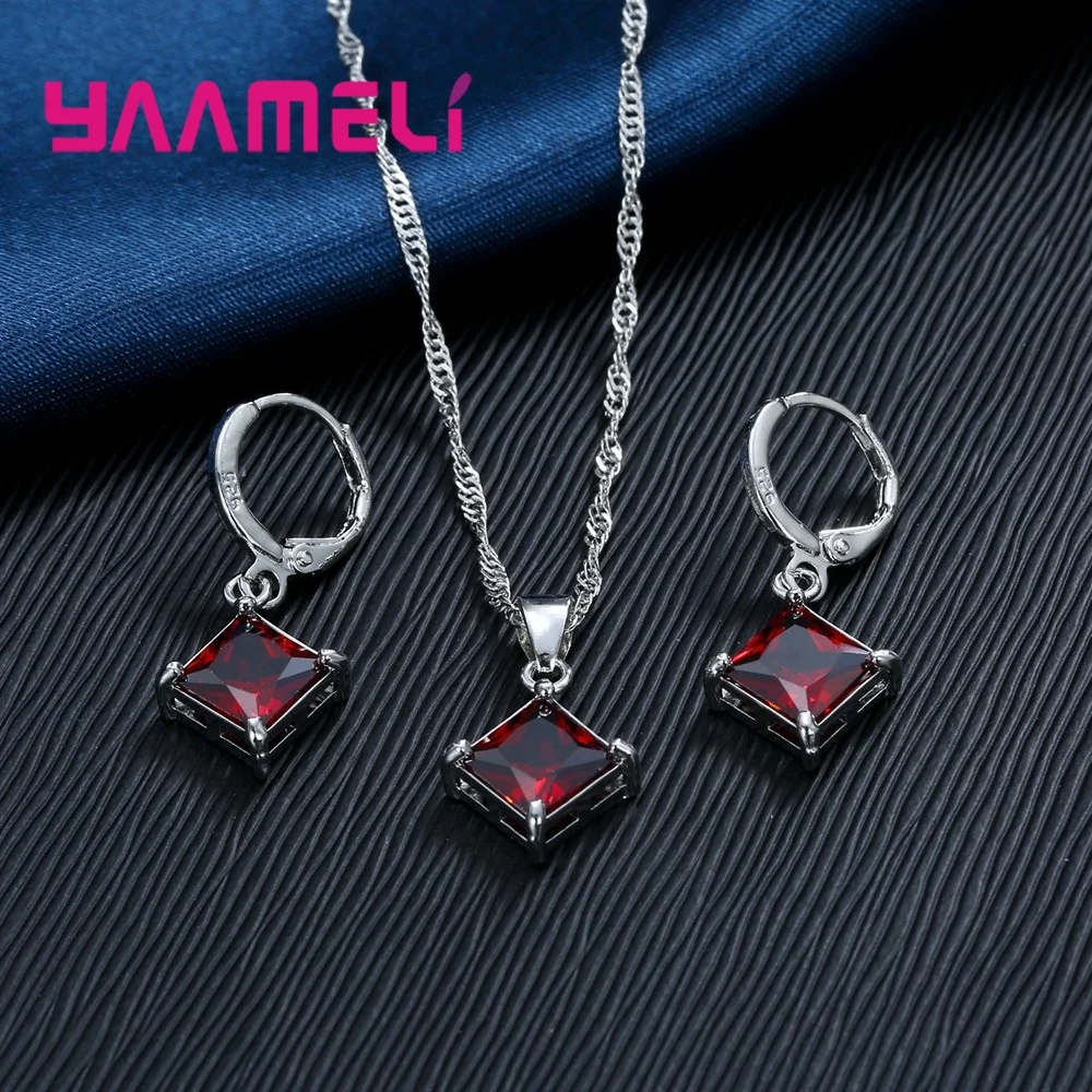 Кулон и серьги из серебра 925 пробы с квадратными фианитами|jewlery sets|necklace and