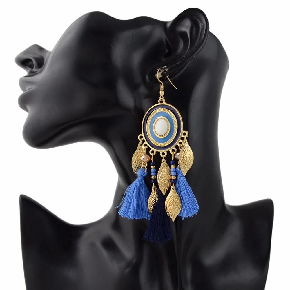 Fashion Jewelry Bohemian Antique Gold Color Tassel Coloful Ball Leaf Earrings Long Ethnic Female from india | Украшения и