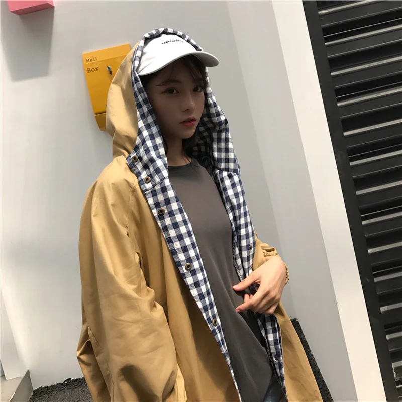 Весенняя женская ветровка 2018 новая куртка с капюшоном женский длинный абзац