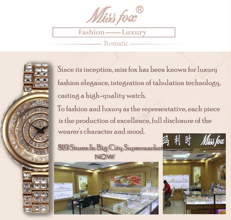 MISSFOX супер блестящие Кварцевые часы женские круглые позолоченные черные аналоговые китайские часы Стразы Ouro противоударные водонепроницаемые часы