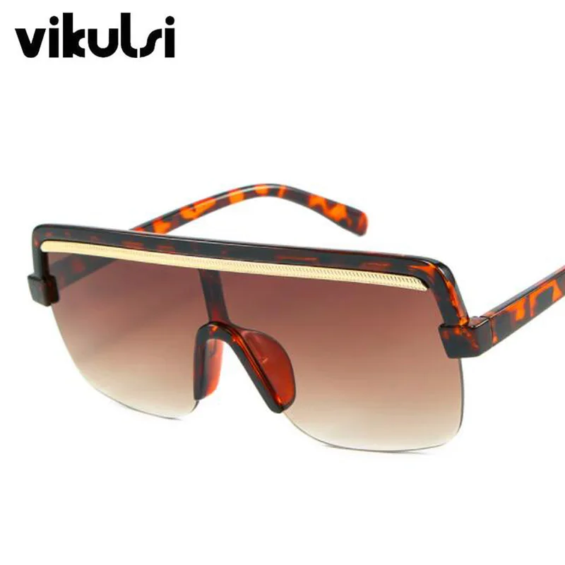 Unisex Retro Oversized Flat Top Sunglasses Women Brand Designer Square Mask Sun Glasses For Female Male Half Frame Shades UV400
