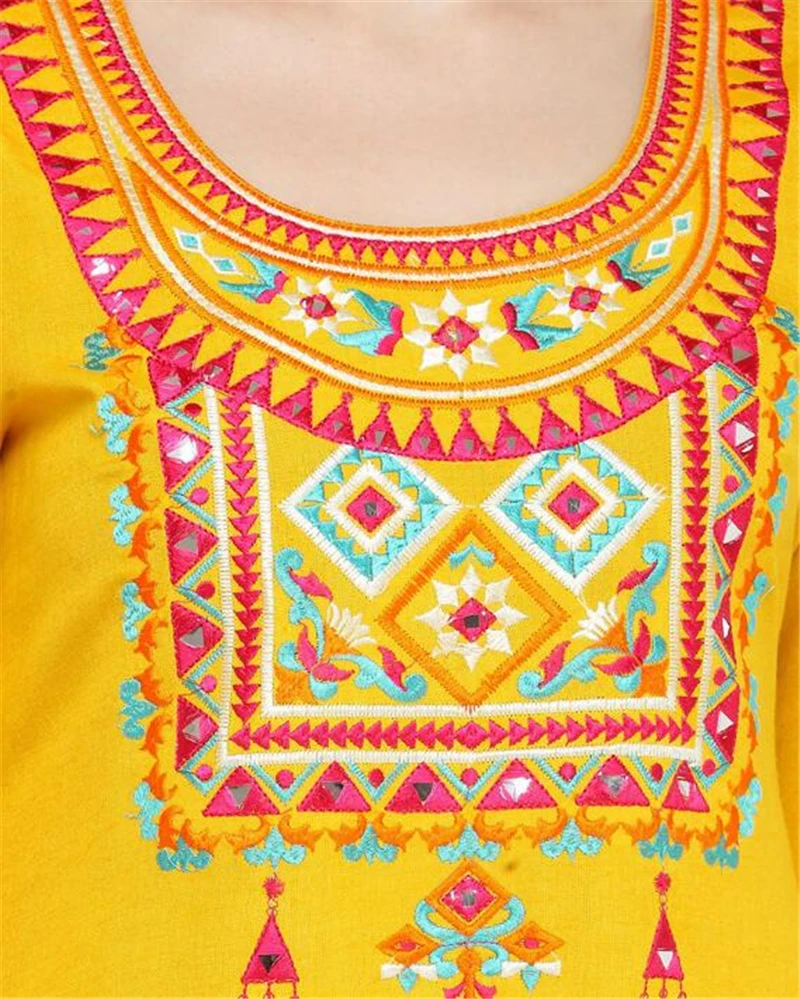 Традиционный костюм с принтом индийская Женская Курта хлопковое платье рукавом