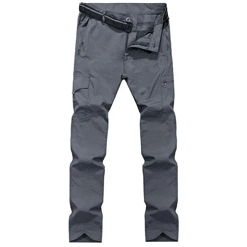 Gray With Belt Большие размеры мужские уличные быстросохнущие свободные прямые брюки с нейлоновым поясом летние скалолазание спортивные тянущиеся быстросохнущие брюки комбинезоны - Цвет: Gray With Belt