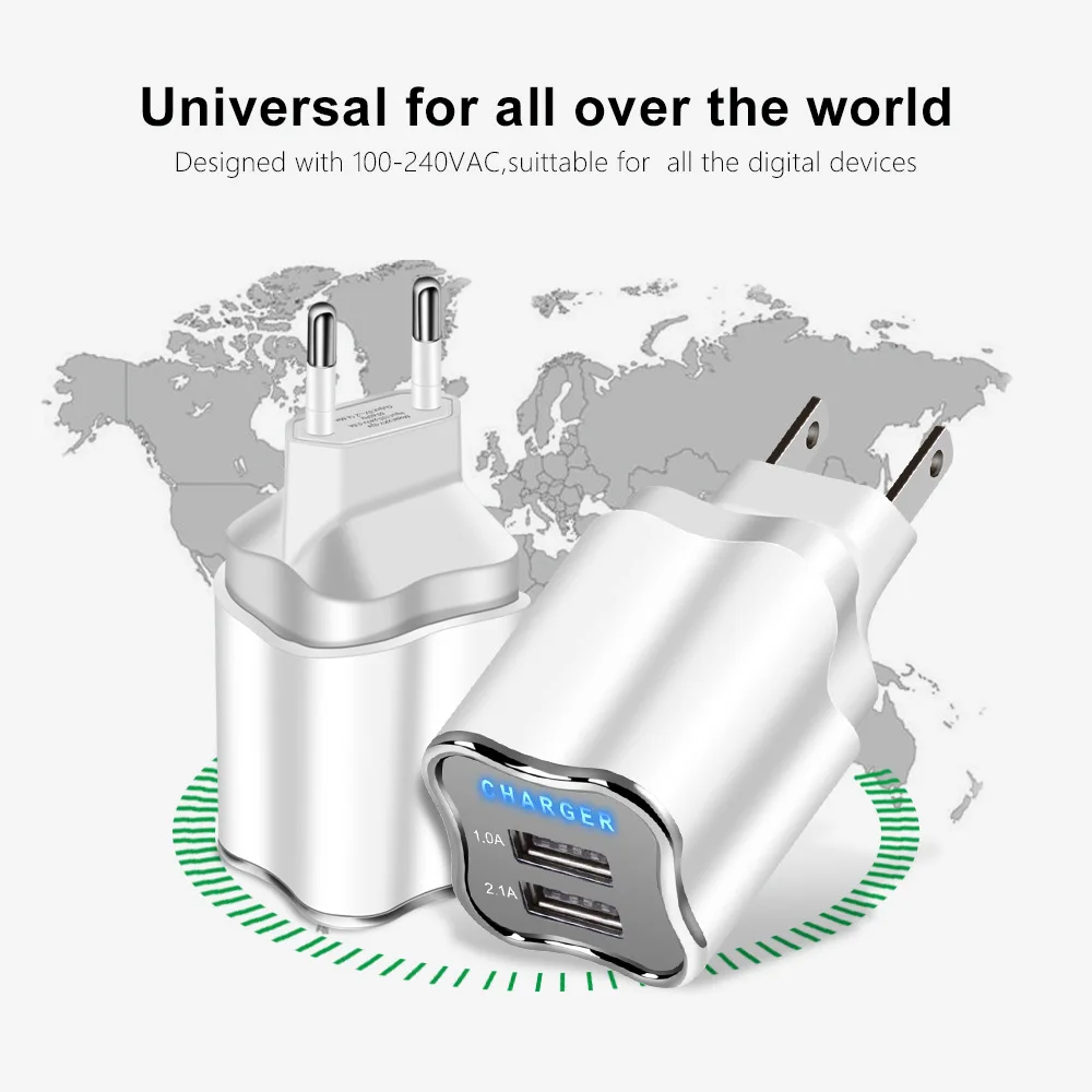 Зарядное устройство Powstro с двумя USB портами 5 В 2 А настенное зарядное дорожный