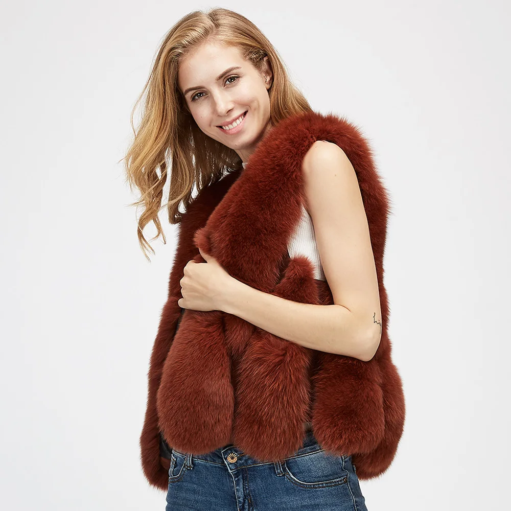 100% Real Fox Fur Vest Natural Whole Vests Women Regular Gilet Strip Jackets Short Coat | Женская одежда