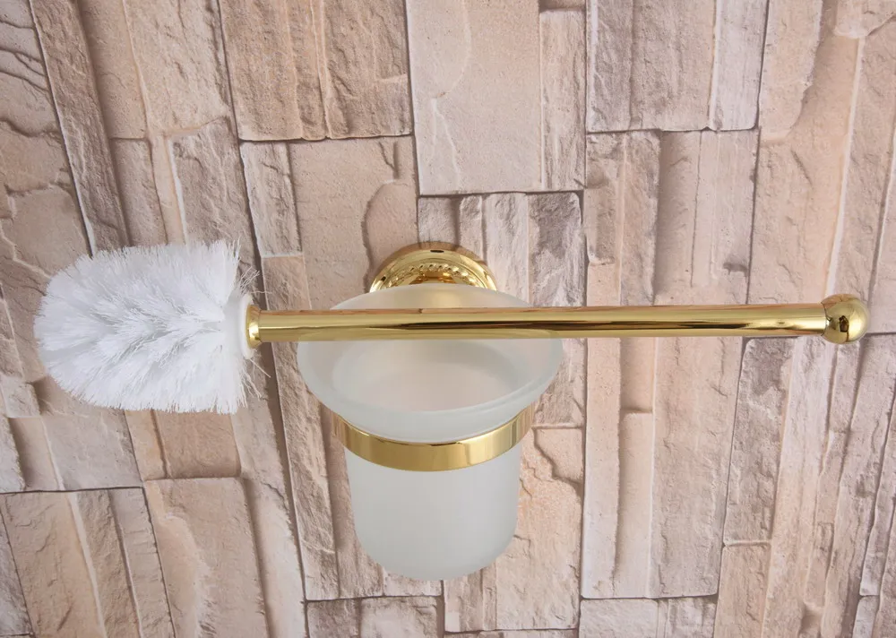 Wall Mounted Luxury Gold Color Brass Bathroom Toilet Brush Holder Set Accessory Single Glass Cup mba596 | Обустройство дома