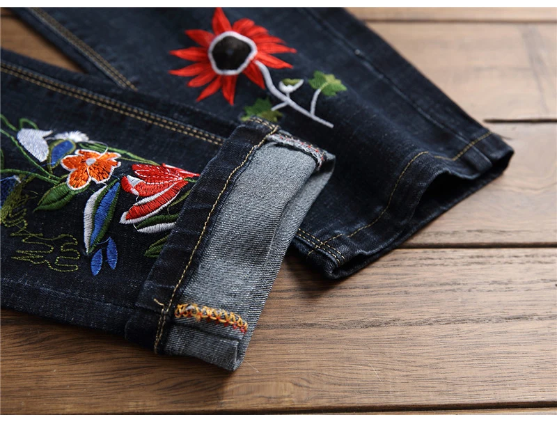 Sokotoo Для мужчин с цветочной вышивкой стрейч джинсы мода slim fit узкие брюки для мужчин