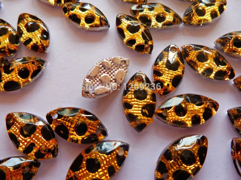 Navette shape Sew on Acryl Crystals Gold leopard print 8*16 mm Rhinestones Accessories Strass loose beads 200pcs/lot m106 | Дом и сад