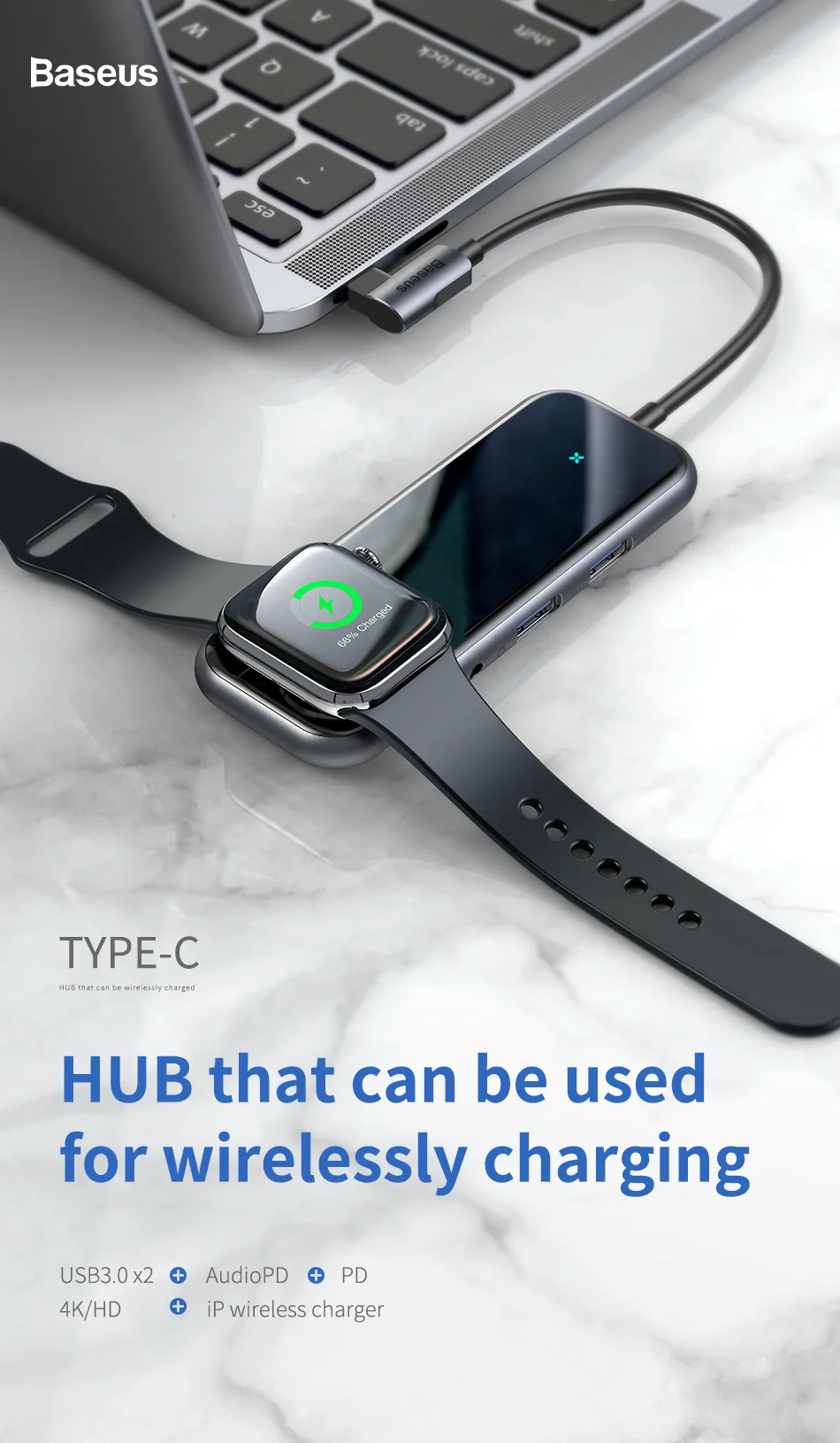 Baseus мульти концентратор USB Type C до 3,0 HDMI RJ45 usb-хаб для MacBook Pro USB C концентратор для iWatch беспроводной зарядный адаптер USB разветвитель