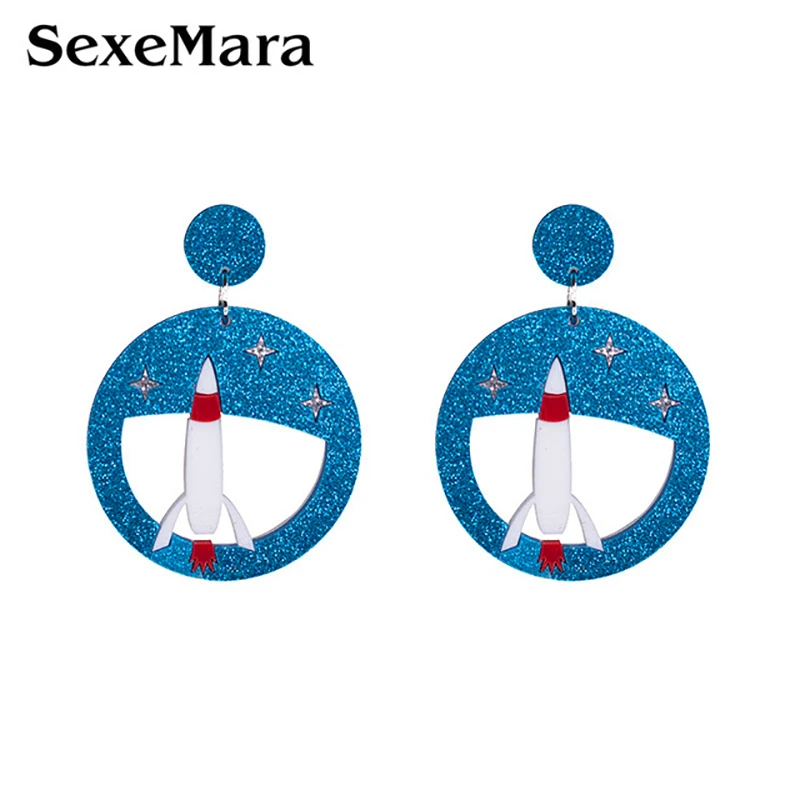 Новые милые акриловые серьги SexeMara в виде астронавта для женщин круглые ажурные