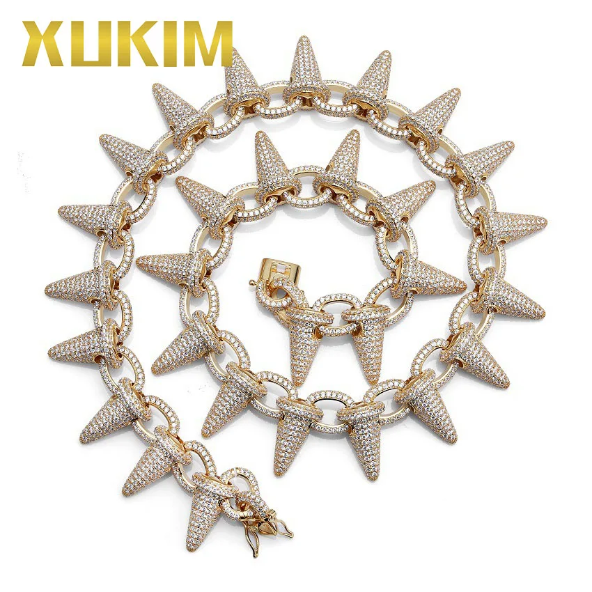 Ювелирные изделия Xukim, AAA, фианиты, сверкающие заклепки, мужское ожерелье с цепочкой и звеньями, хип-хоп ювелирные изделия, 18 дюймов, золото/серебро